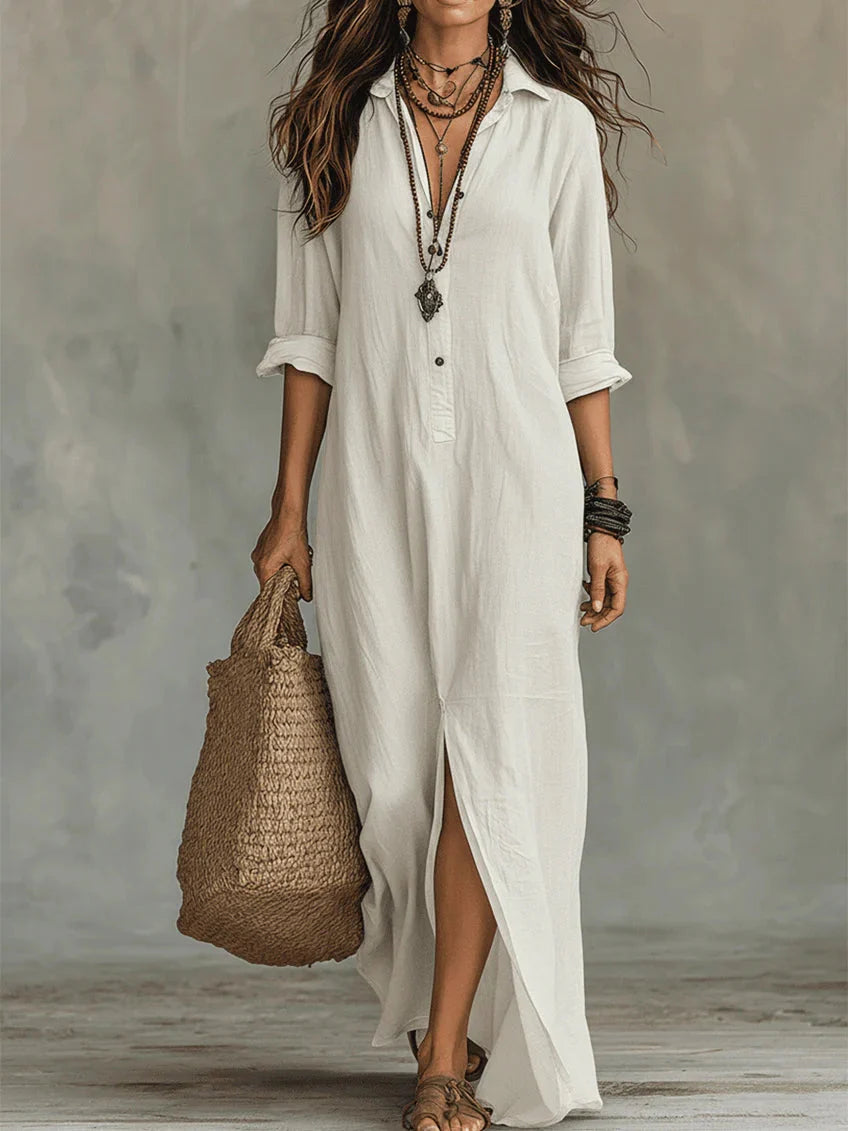 Lydia | Long Sleeve Maxi Shirt White Dress