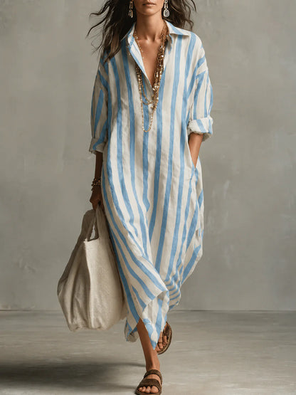 Una | Striped Long Sleeve Maxi Shirt Dress