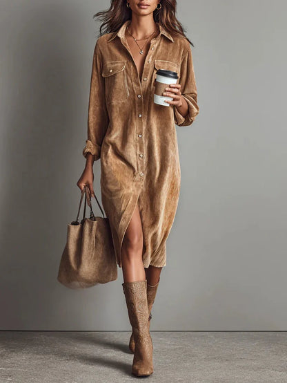 Anna | Chic Flared Khaki Hem Dress