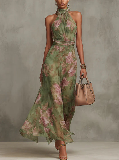 Aurelia | Floral Halter Neck Maxi Dress