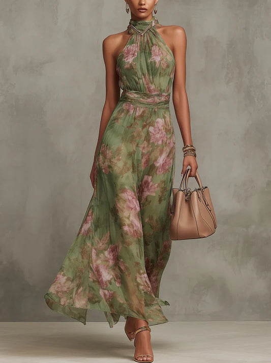 Aurelia | Floral Halter Neck Maxi Dress