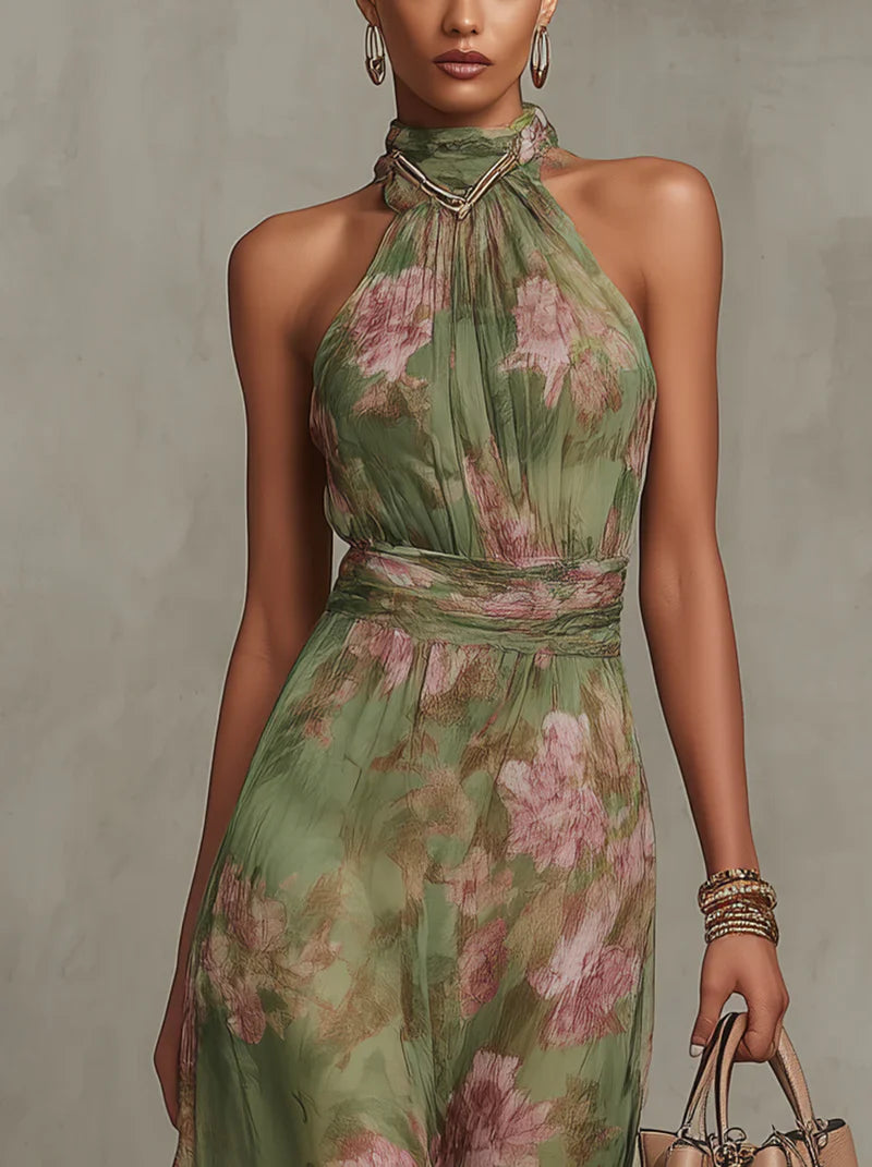 Aurelia | Floral Halter Neck Maxi Dress