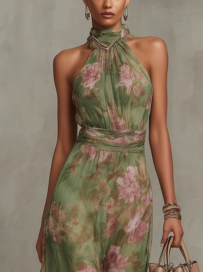 Aurelia | Floral Halter Neck Maxi Dress