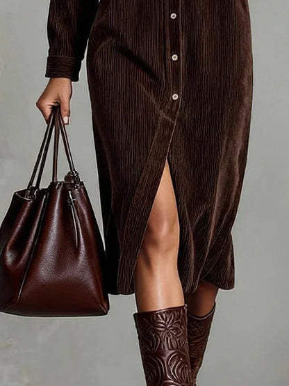 Anna | Chic Flared Dark Brown Hem Dress