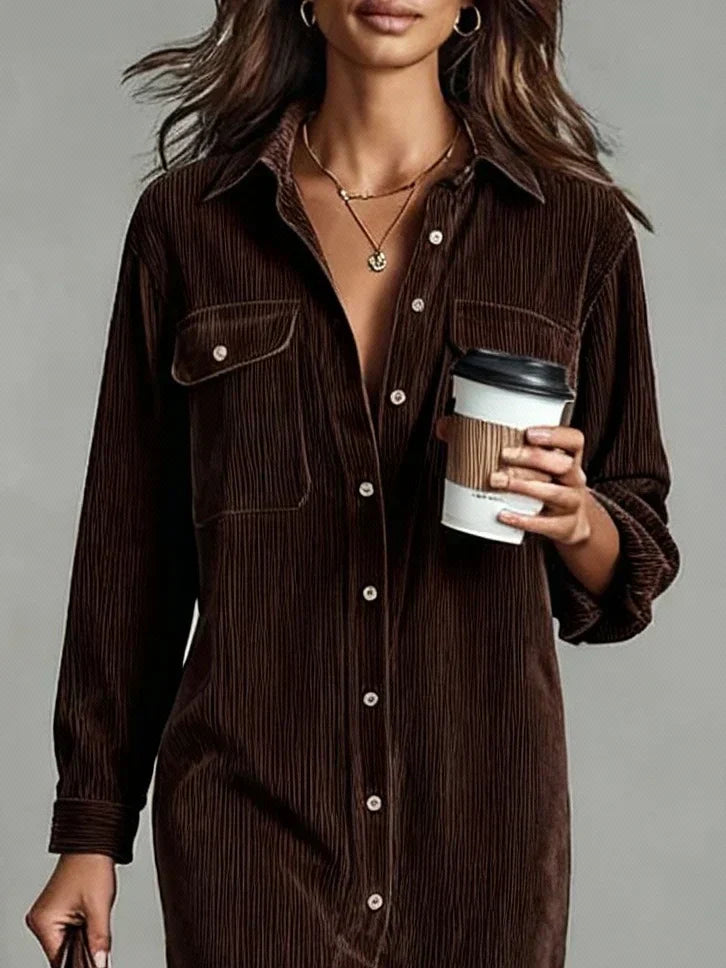 Anna | Chic Flared Dark Brown Hem Dress