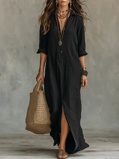 Lydia | Long Sleeve Maxi Shirt Black Dress