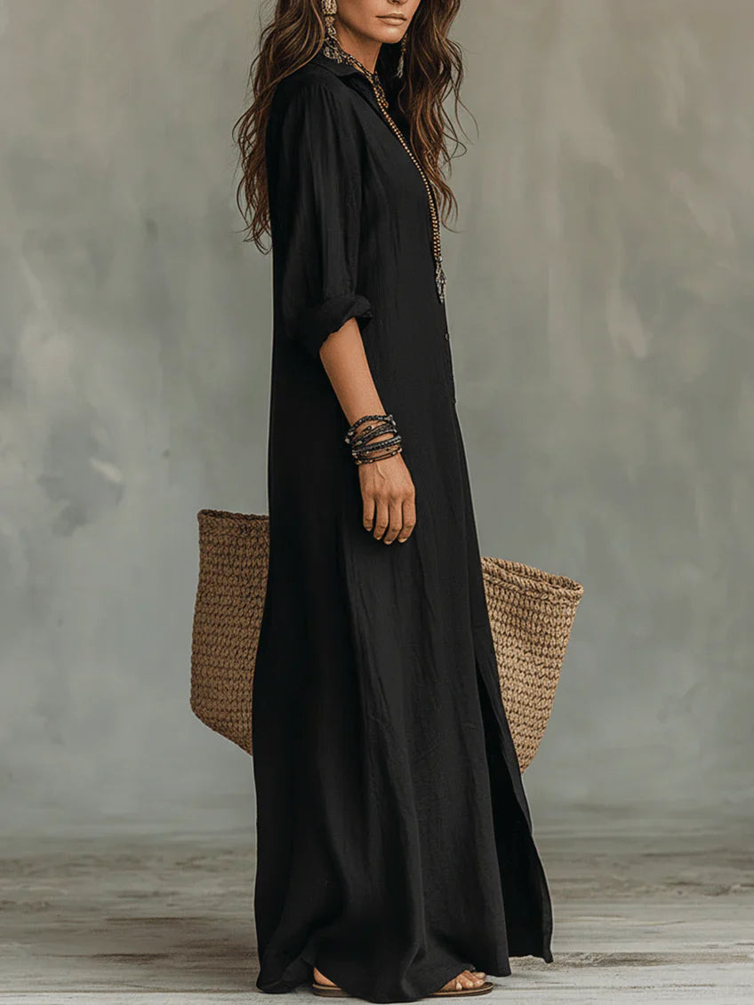 Lydia | Long Sleeve Maxi Shirt Black Dress