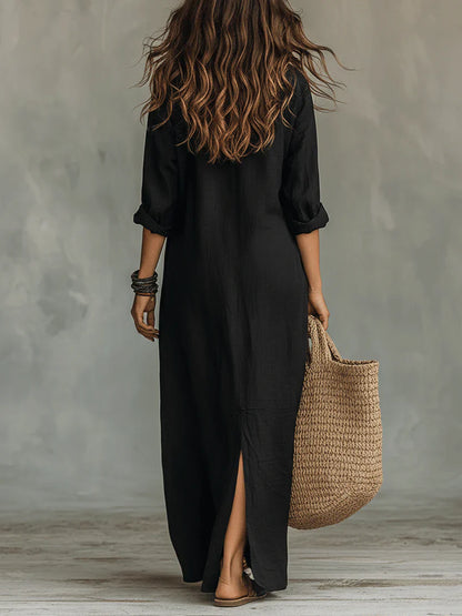 Lydia | Long Sleeve Maxi Shirt Black Dress