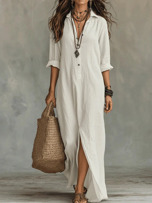 Lydia | Long Sleeve Maxi Shirt White Dress